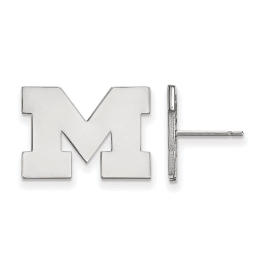 Sterling Silver Rhodium Plated Logoart University Of Michigan Letter M Small Post Earrings