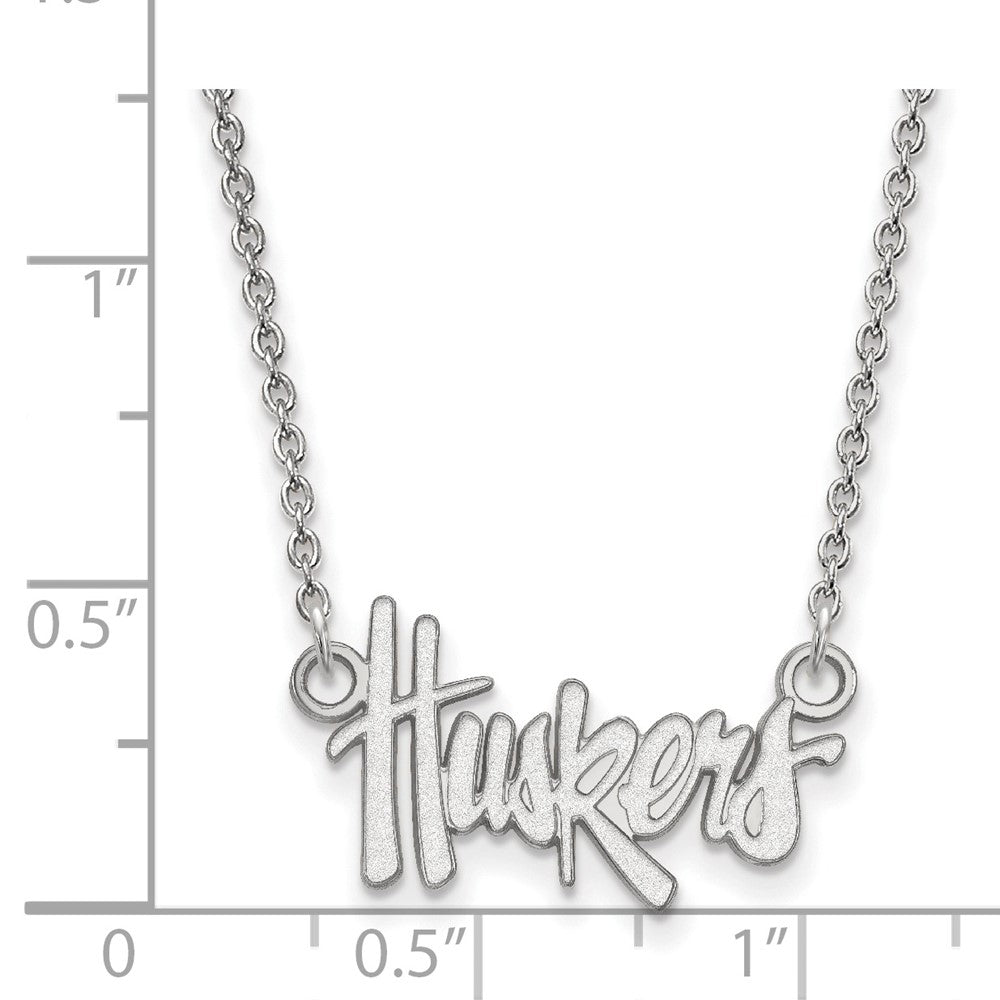 Sterling Silver Rhodium Plated Logoart University Of Nebraska Huskers Script Small Pendant 18 Inch Necklace