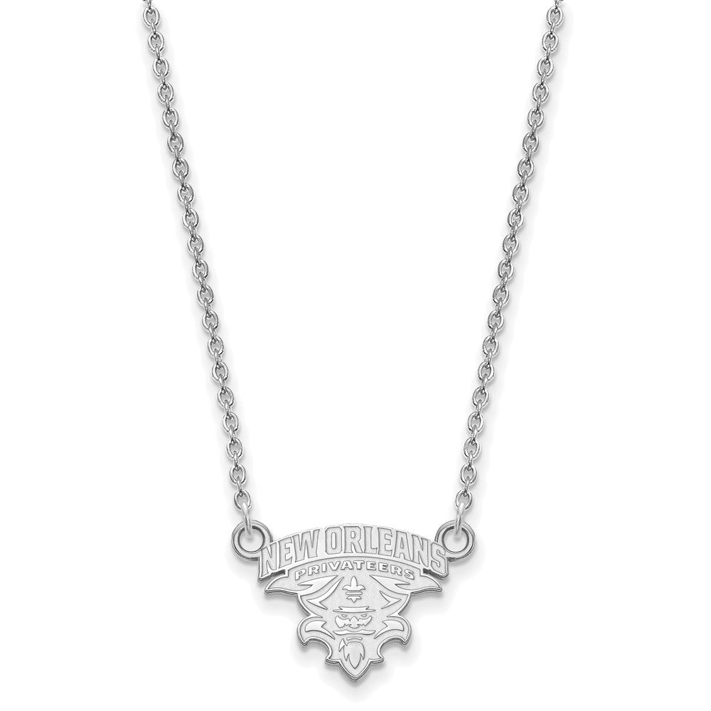 Sterling Silver Rhodium Plated Logoart University Of New Orleans U N O Small Pendant 18 Inch Necklace