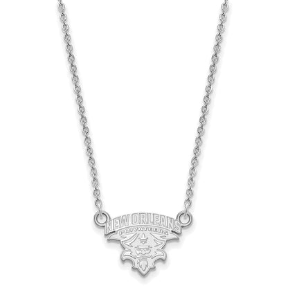Sterling Silver Rhodium Plated Logoart University Of New Orleans U N O Small Pendant 18 Inch Necklace