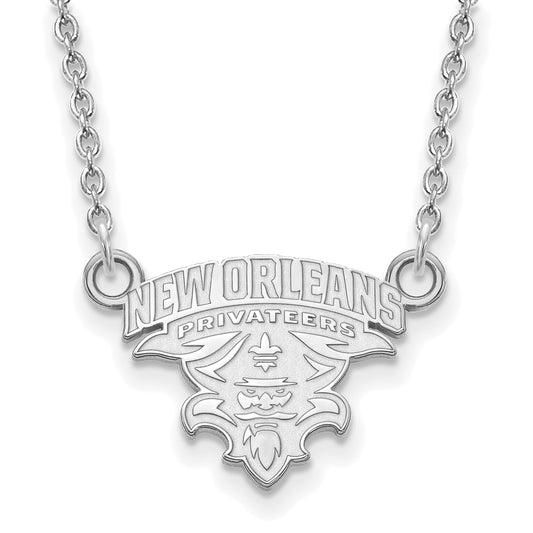 Sterling Silver Rhodium Plated Logoart University Of New Orleans U N O Small Pendant 18 Inch Necklace