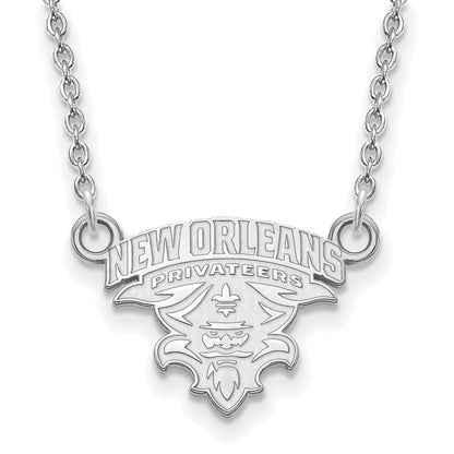 Sterling Silver Rhodium Plated Logoart University Of New Orleans U N O Small Pendant 18 Inch Necklace