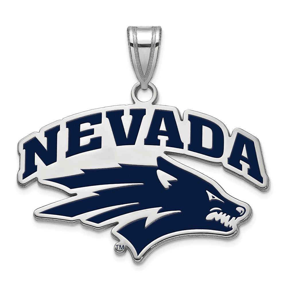Sterling Silver Rhodium Plated Logoart University Of Nevada Reno Large Enameled Pendant