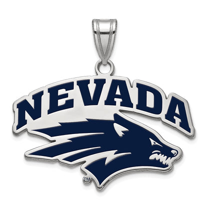 Sterling Silver Rhodium Plated Logoart University Of Nevada Reno Large Enameled Pendant