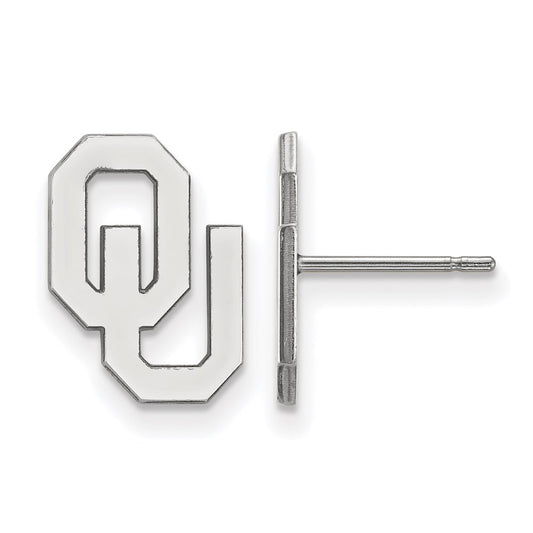 14K White Gold Logoart University Of Oklahoma O U Small Post Earrings