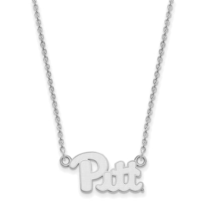 Sterling Silver Rhodium Plated Logoart University Of Pittsburgh Small Pendant 18 Inch Necklace
