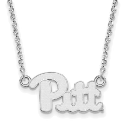Sterling Silver Rhodium Plated Logoart University Of Pittsburgh Small Pendant 18 Inch Necklace