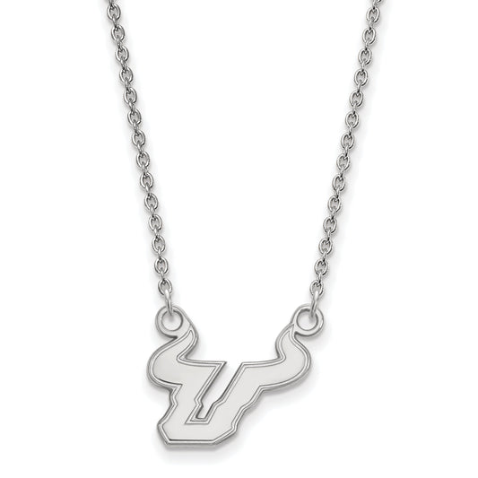 Sterling Silver Rhodium Plated Logoart University Of South Florida Bull Small Pendant 18 Inch Necklace