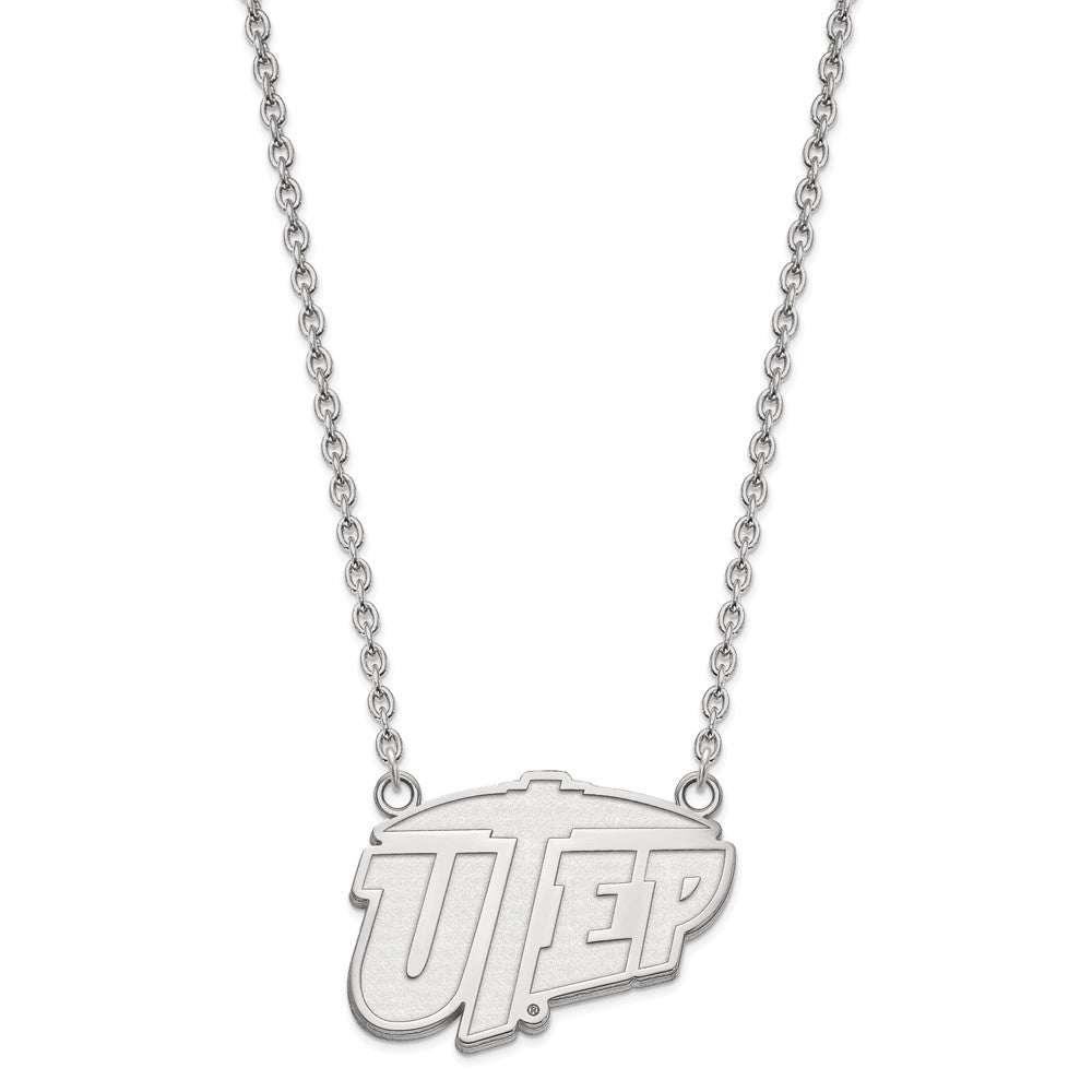 Sterling Silver Rhodium Plated Logoart University Of Texas At El Paso Large Pendant 18 Inch Necklace