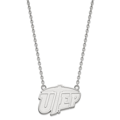 Sterling Silver Rhodium Plated Logoart University Of Texas At El Paso Large Pendant 18 Inch Necklace