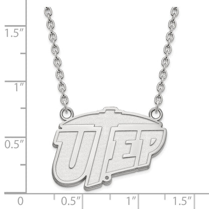 Sterling Silver Rhodium Plated Logoart University Of Texas At El Paso Large Pendant 18 Inch Necklace