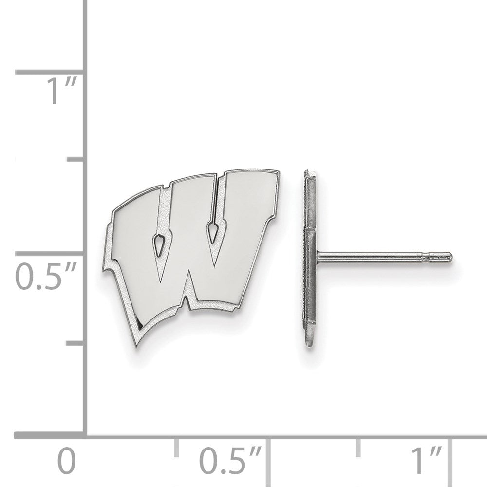 10K White Gold Logoart University Of Wisconsin Letter W Small Post Earrings