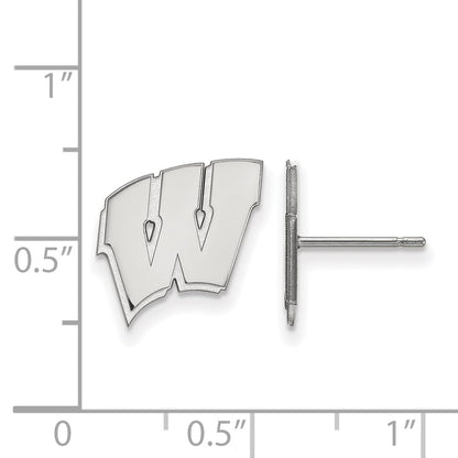 10K White Gold Logoart University Of Wisconsin Letter W Small Post Earrings