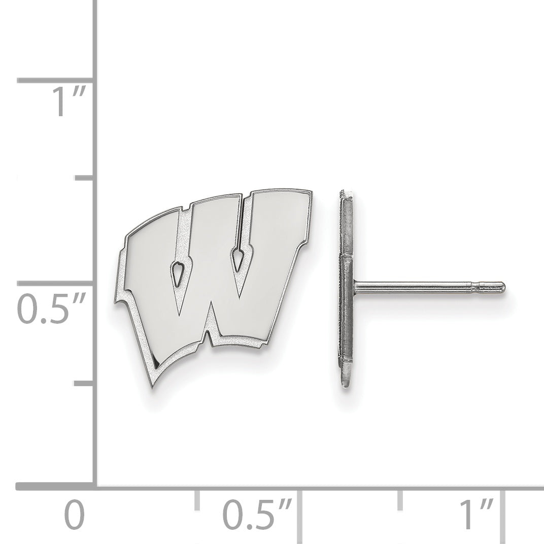 Sterling Silver Rhodium Plated Logoart University Of Wisconsin Letter W Small Post Earrings