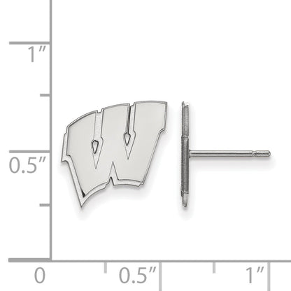 Sterling Silver Rhodium Plated Logoart University Of Wisconsin Letter W Small Post Earrings