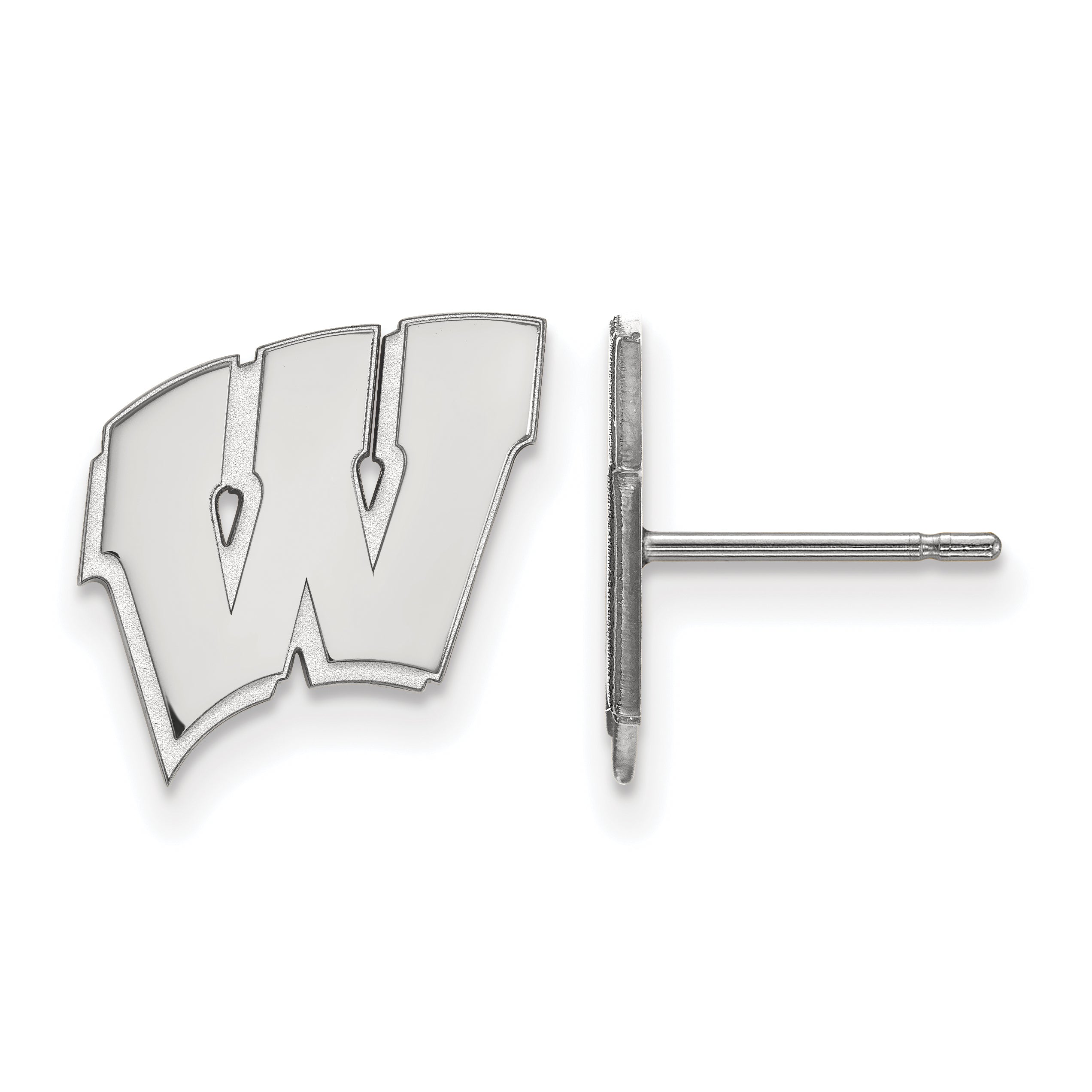 Sterling Silver Rhodium Plated Logoart University Of Wisconsin Letter W Small Post Earrings