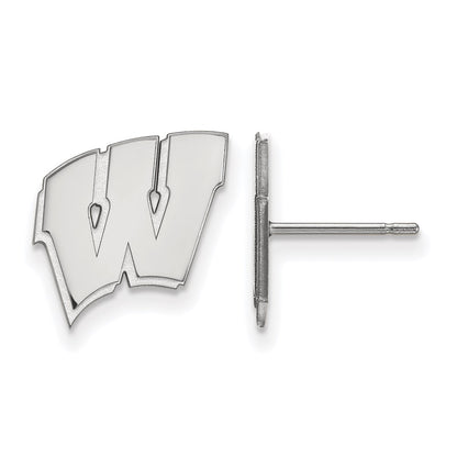 14K White Gold Logoart University Of Wisconsin Letter W Small Post Earrings