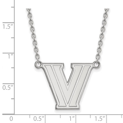 Sterling Silver Rhodium Plated Logoart Villanova University Letter V Large Pendant 18 Inch Necklace