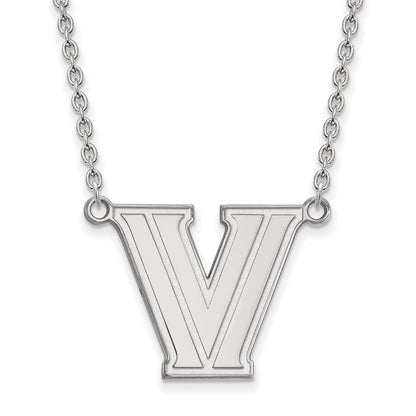 Sterling Silver Rhodium Plated Logoart Villanova University Letter V Large Pendant 18 Inch Necklace