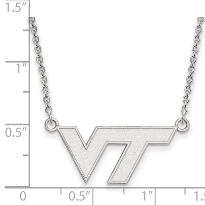 Sterling Silver Rhodium Plated Logoart Virginia Tech V T Small Pendant 18 Inch Necklace