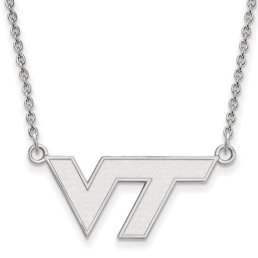 Sterling Silver Rhodium Plated Logoart Virginia Tech V T Small Pendant 18 Inch Necklace