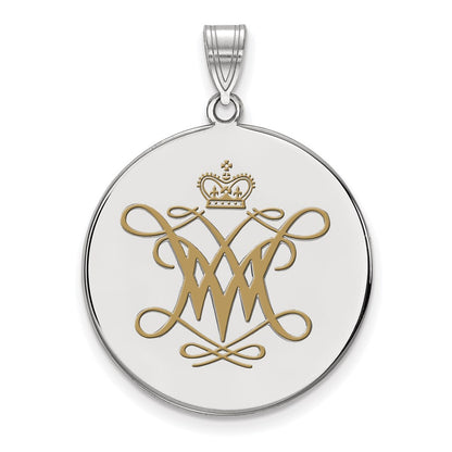 Sterling Silver Rhodium Plated Logoart College Of William And Mary Extra Large Enameled Disc Pendant