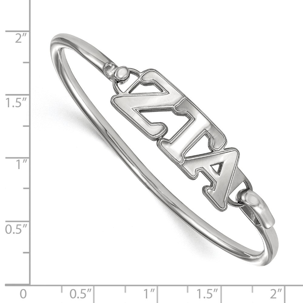 Sterling Silver S. Rh Plated Logoart Zeta Tau Alpha Small Hook And Clasp Bangle