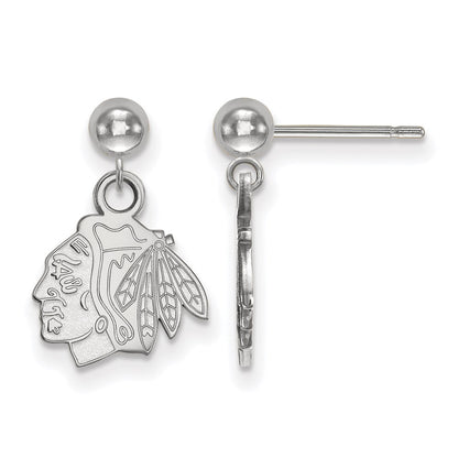 14K White Gold Nhl Logoart Chicago Blackhawks Dangle Post Earrings
