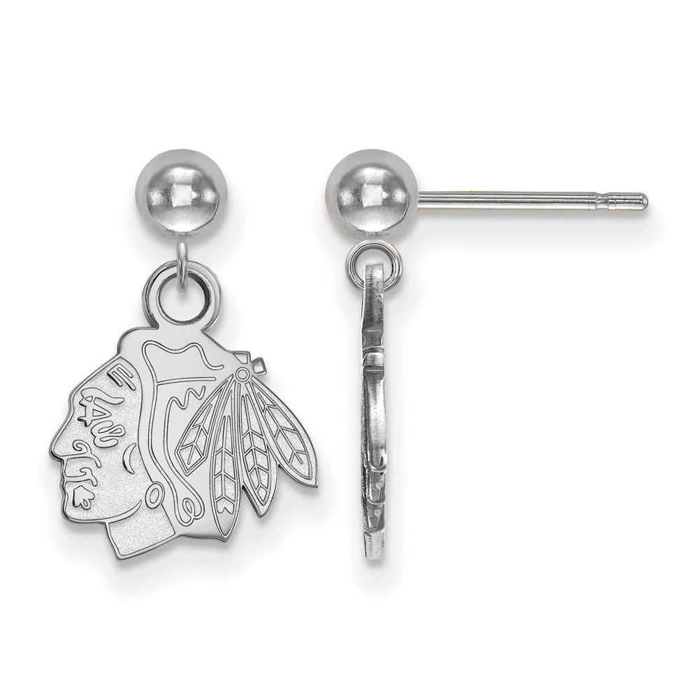 Sterling Silver Rhodium Plated Nhl Logoart Chicago Blackhawks Dangle Post Earrings