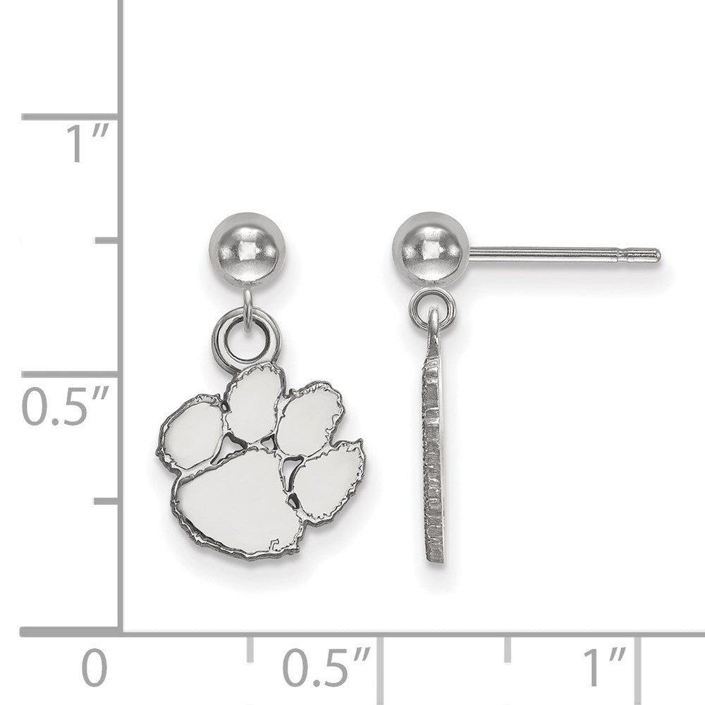 14K White Gold Logoart Clemson University Tiger Paw Dangle Ball Post Earrings