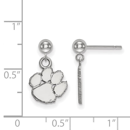 14K White Gold Logoart Clemson University Tiger Paw Dangle Ball Post Earrings