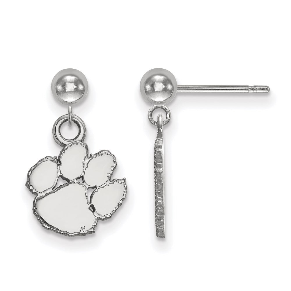 14K White Gold Logoart Clemson University Tiger Paw Dangle Ball Post Earrings