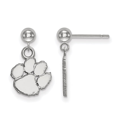 14K White Gold Logoart Clemson University Tiger Paw Dangle Ball Post Earrings