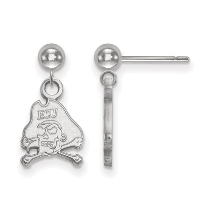 14K White Gold Logoart East Carolina University Pirate Dangle Ball Post Earrings