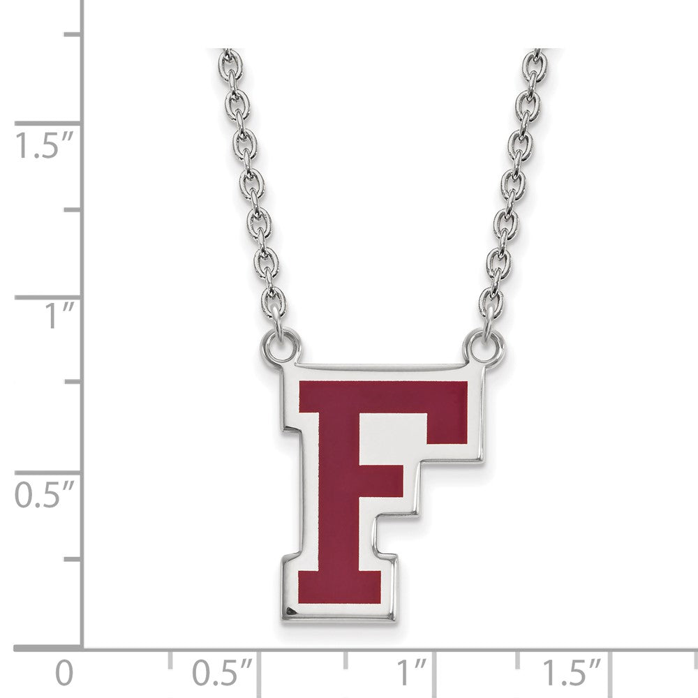 Sterling Silver Rhodium Plated Logoart Fordham University Letter F Large Enameled Pendant 18 Inch Necklace