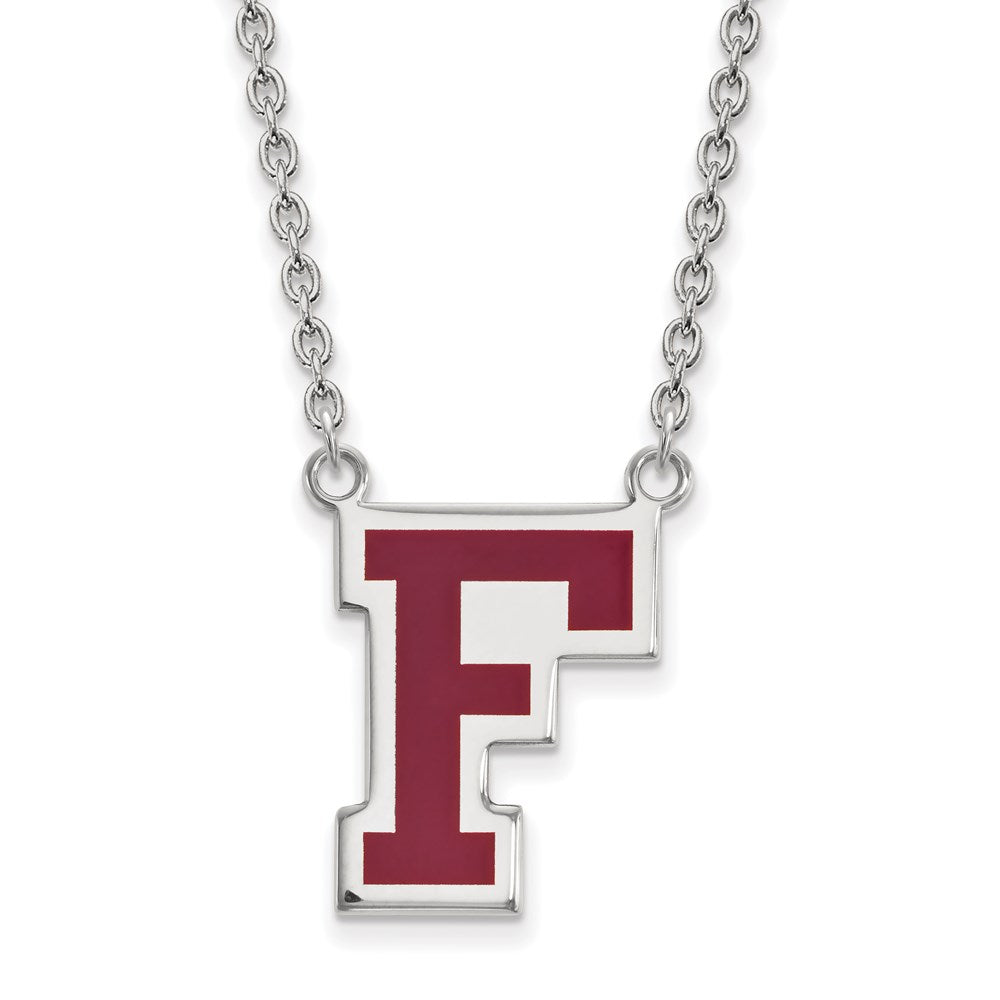 Sterling Silver Rhodium Plated Logoart Fordham University Letter F Large Enameled Pendant 18 Inch Necklace