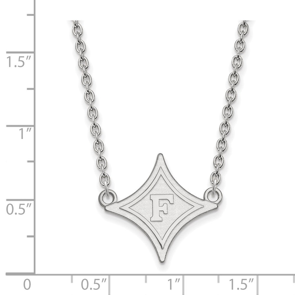 10K White Gold Logoart Furman University Large Pendant 18 Inch Necklace