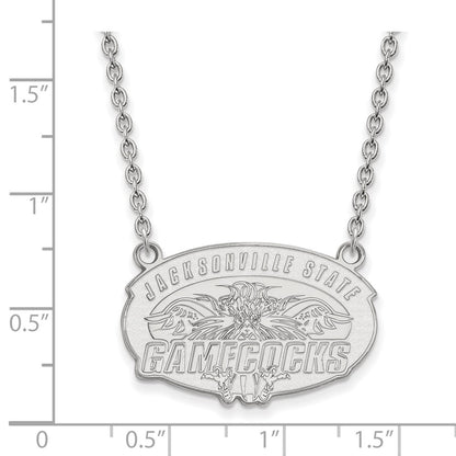 Sterling Silver Rhodium Plated Logoart Jacksonville State U. Large Pendant 18 Inch Necklace