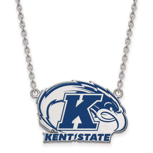 Sterling Silver Rhodium Plated Logoart Kent State University Large Enameled Pendant 18 Inch Necklace