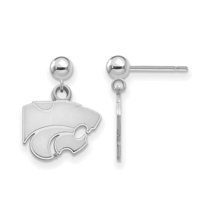 Sterling Silver Rhodium Plated Logoart Kansas State University Wildcat Dangle Ball Post Earrings