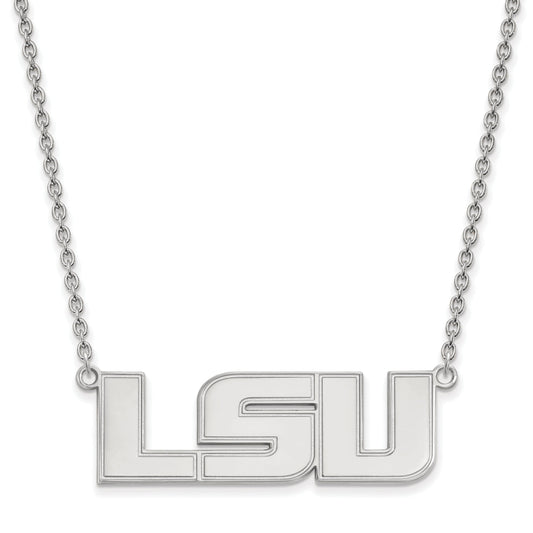 Sterling Silver Rhodium Plated Logoart Louisiana State University L S U Large Pendant 18 Inch Necklace
