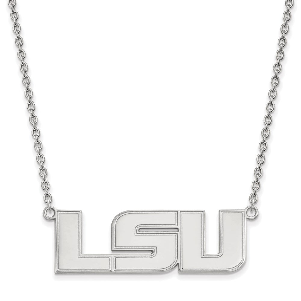 14K White Gold Logoart Louisiana State University L S U Large Pendant 18 Inch Necklace