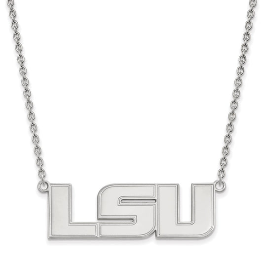 14K White Gold Logoart Louisiana State University L S U Large Pendant 18 Inch Necklace