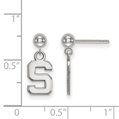 14K White Gold Logoart Michigan State University Letter S Dangle Ball Post Earrings