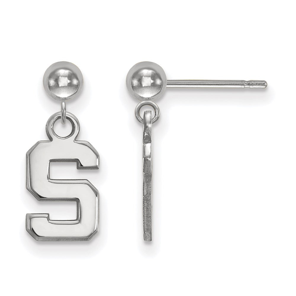 14K White Gold Logoart Michigan State University Letter S Dangle Ball Post Earrings