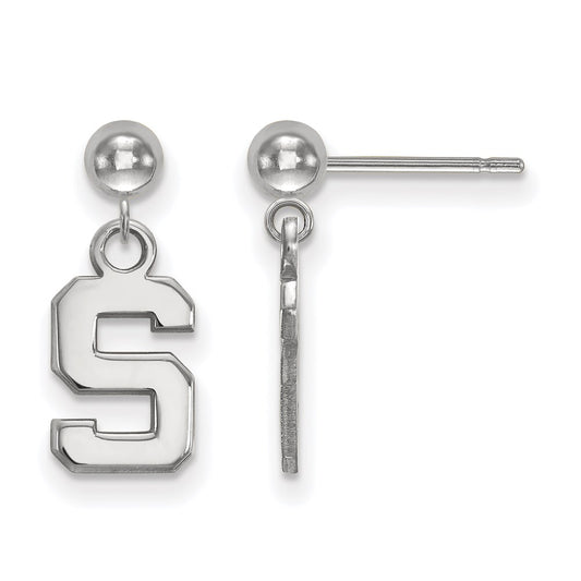14K White Gold Logoart Michigan State University Letter S Dangle Ball Post Earrings