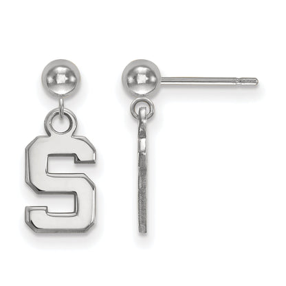 Sterling Silver Rhodium Plated Logoart Michigan State University Letter S Dangle Ball Post Earrings