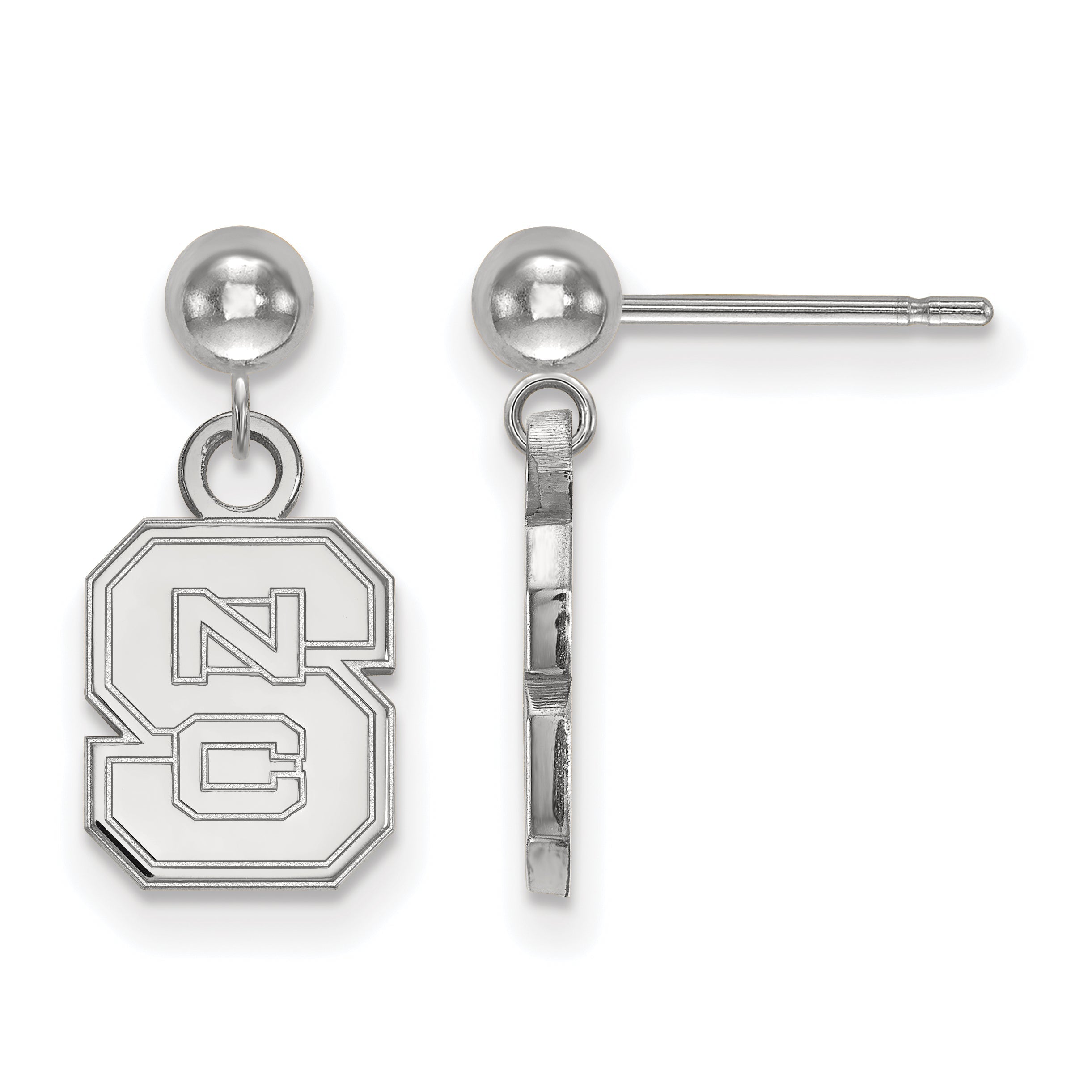 Sterling Silver Rhodium Plated Logoart North Carolina State University N C S Dangle Ball Post Earrings