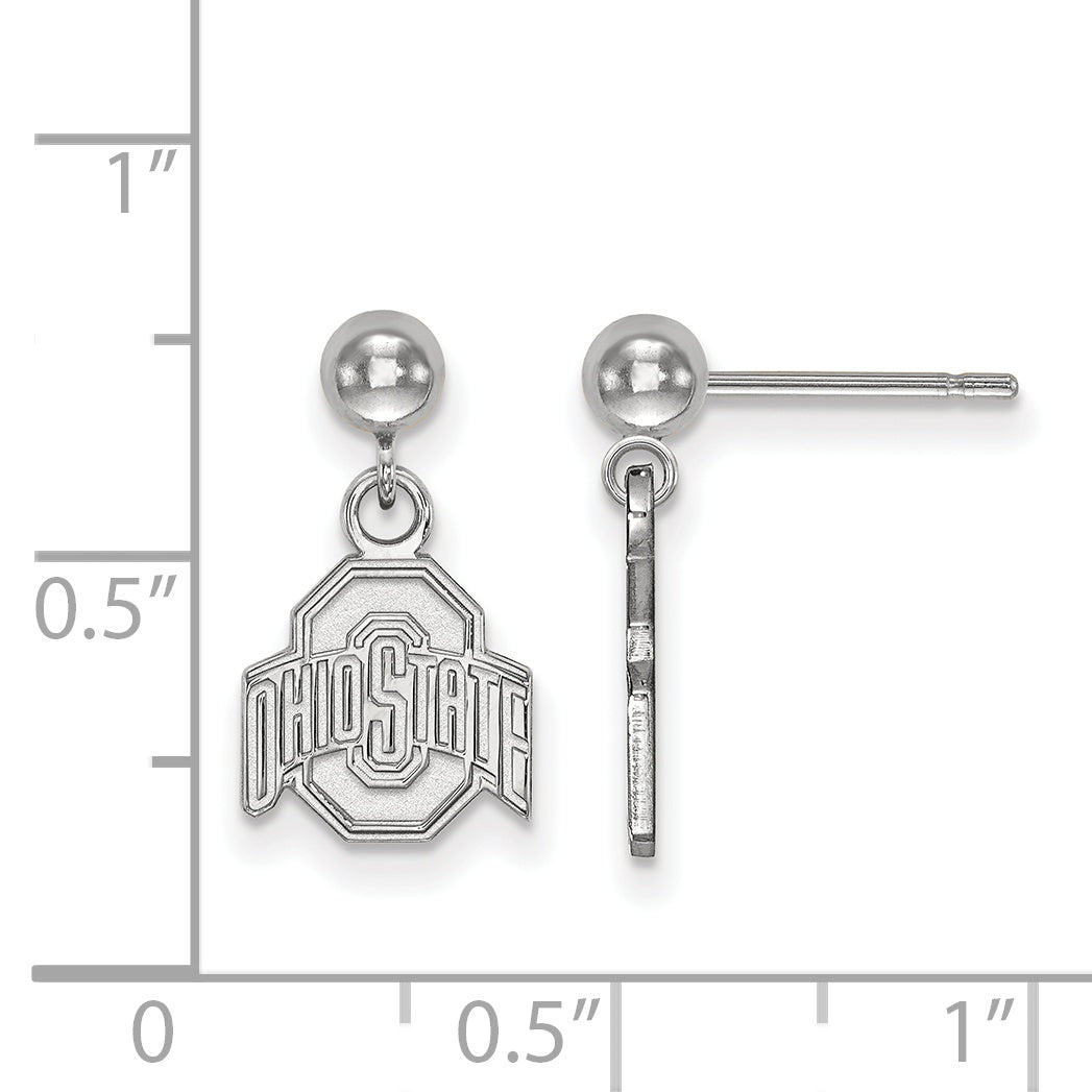 Sterling Silver Rhodium Plated Logoart The Ohio State University Dangle Ball Post Earrings