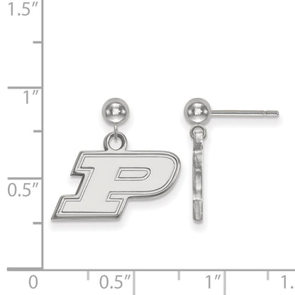 14K White Gold Logoart Purdue University Letter P Dangle Ball Post Earrings